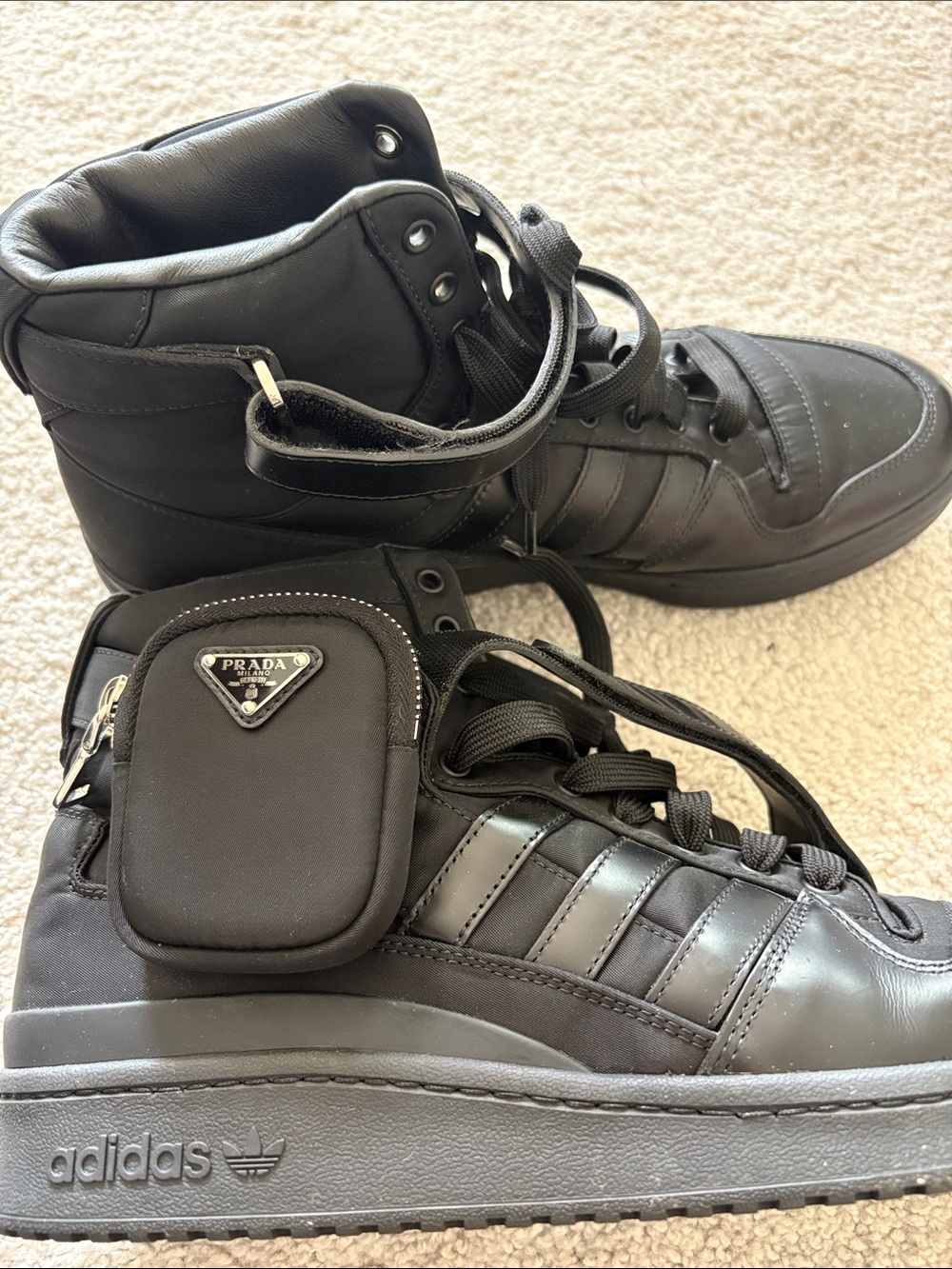 Prada Men's Black High-Top Sneakers with Detachable Mini Pouch